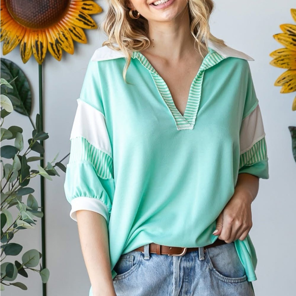 7th Ray Mint and White Women's Blouse